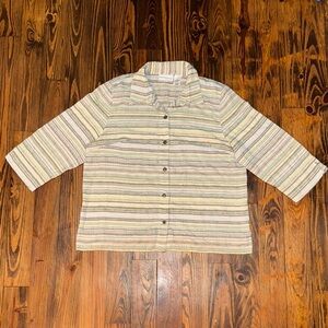 Alfred Dunner ButtonUp 3/4 Sleeve Blouse -Soft Green, Blue, Yellow, Brown, White